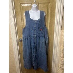 Vintage Denim Pinafore Dress Size XL Midi Jean Jumper Western Teacher Prairie